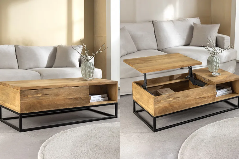 Riess-Ambiente Couchtische & Truhen|Mehr... > Höhenverstellbarer Couchtisch MAKASSAR FUNCTION 110cm natur cream finish Mangoholz massiv