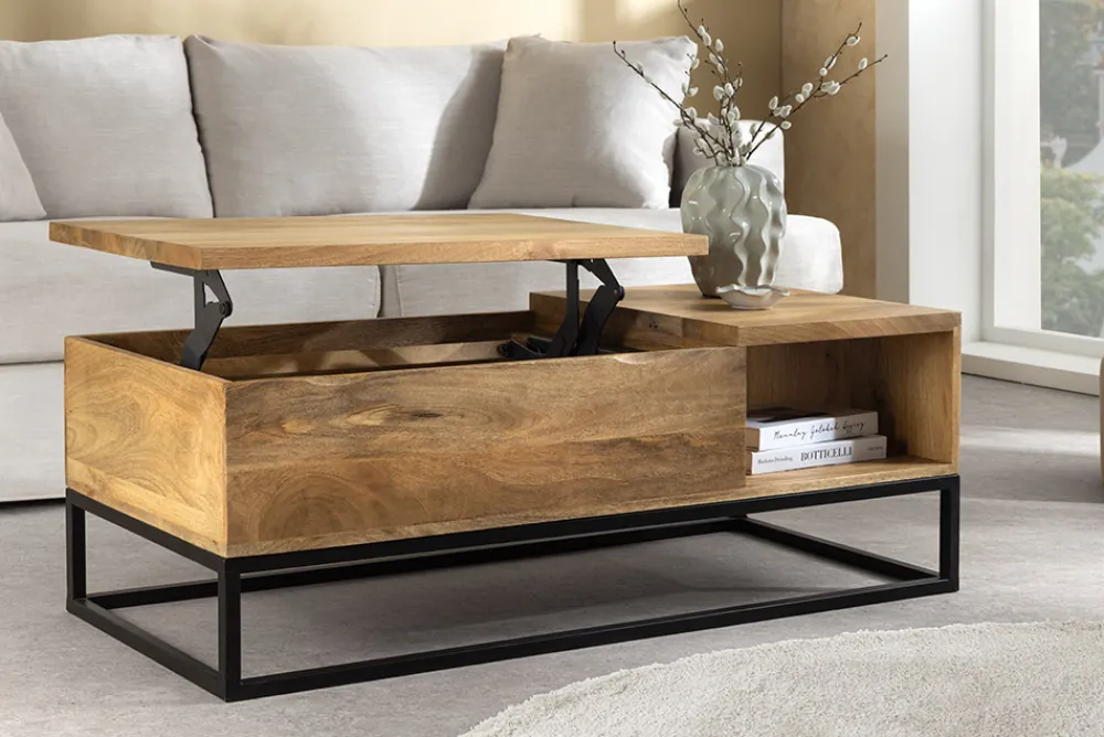 Riess-Ambiente Couchtische & Truhen|Mehr... > Höhenverstellbarer Couchtisch MAKASSAR FUNCTION 110cm natur cream finish Mangoholz massiv