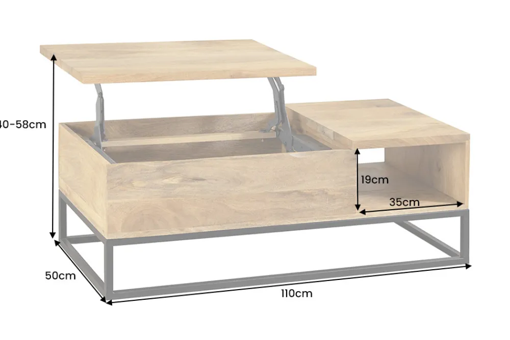 Riess-Ambiente Couchtische & Truhen|Mehr... > Höhenverstellbarer Couchtisch MAKASSAR FUNCTION 110cm natur cream finish Mangoholz massiv