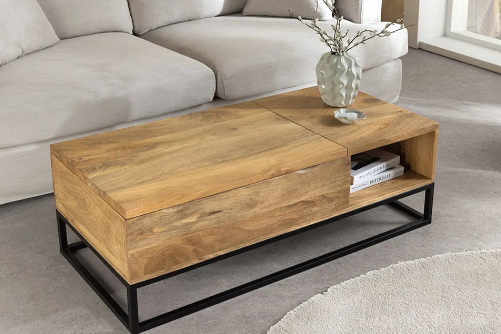 Riess-Ambiente Couchtische & Truhen|Mehr... > Höhenverstellbarer Couchtisch MAKASSAR FUNCTION 110cm natur cream finish Mangoholz massiv