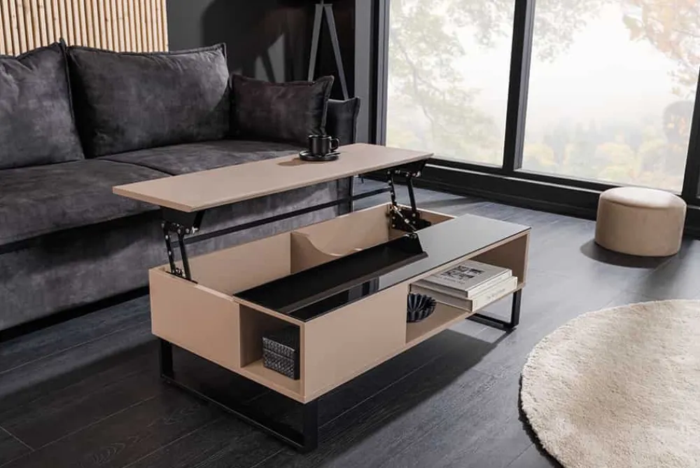 Riess-Ambiente Industrial Loft|Couchtische & Truhen > Höhenverstellbarer Couchtisch APARTMENT 110cm taupe greige schwarz Metall Stauraum