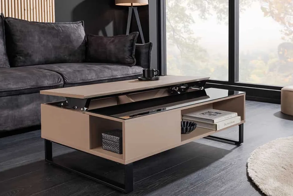 Riess-Ambiente Industrial Loft|Couchtische & Truhen > Höhenverstellbarer Couchtisch APARTMENT 110cm taupe greige schwarz Metall Stauraum