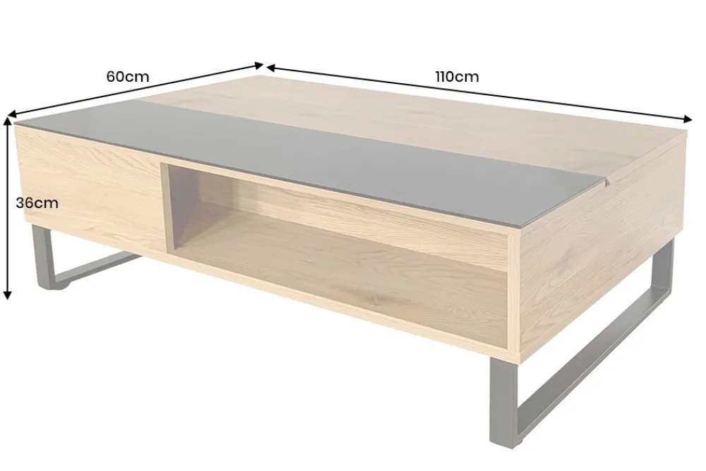 Riess-Ambiente Industrial Loft|Couchtische & Truhen > Höhenverstellbarer Couchtisch APARTMENT 110cm taupe greige schwarz Metall Stauraum