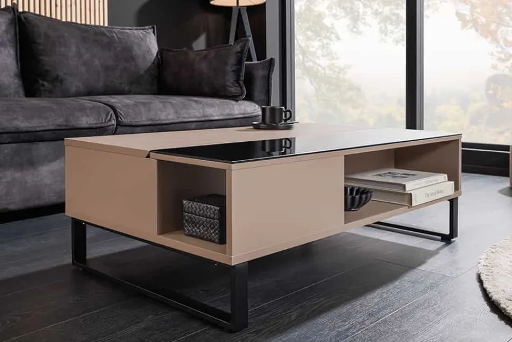 Riess-Ambiente Industrial Loft|Couchtische & Truhen > Höhenverstellbarer Couchtisch APARTMENT 110cm taupe greige schwarz Metall Stauraum