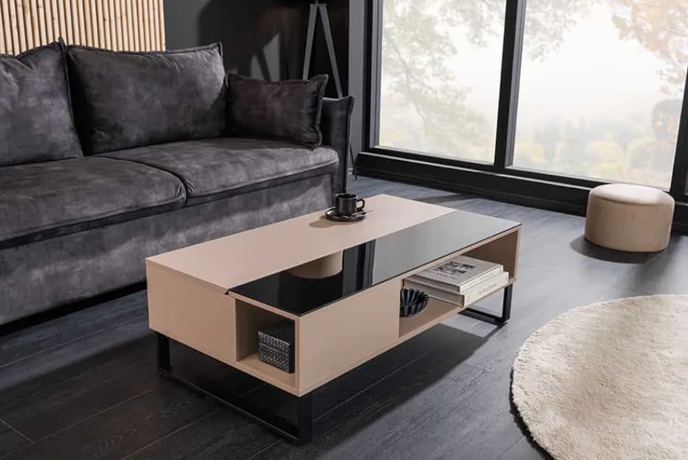 Riess-Ambiente Industrial Loft|Couchtische & Truhen > Höhenverstellbarer Couchtisch APARTMENT 110cm taupe greige schwarz Metall Stauraum
