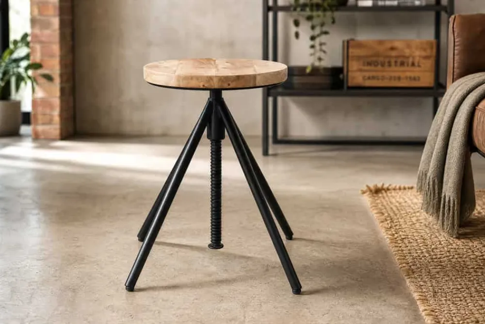Riess-Ambiente Sitzhocker|Industrial Loft > Höhenverstellbarer Hocker FACTORY 60cm natur Mangoholz Metall Sitzhocker