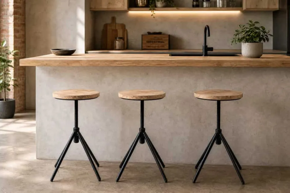 Riess-Ambiente Sitzhocker|Industrial Loft > Höhenverstellbarer Hocker FACTORY 60cm natur Mangoholz Metall Sitzhocker