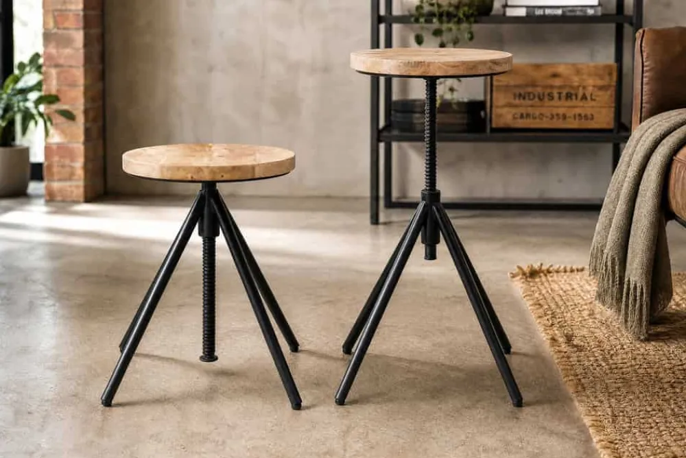 Riess-Ambiente Sitzhocker|Industrial Loft > Höhenverstellbarer Hocker FACTORY 60cm natur Mangoholz Metall Sitzhocker