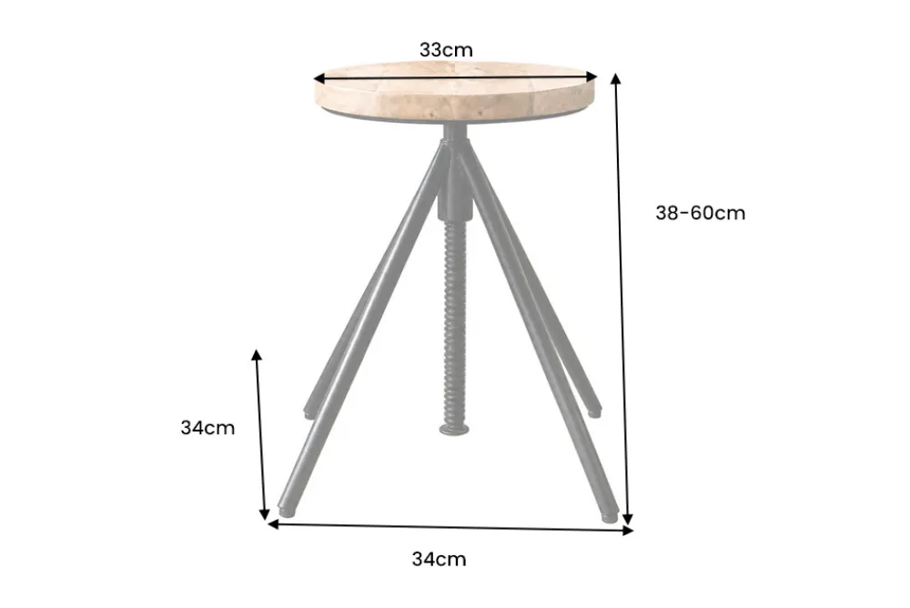 Riess-Ambiente Sitzhocker|Industrial Loft > Höhenverstellbarer Hocker FACTORY 60cm natur Mangoholz Metall Sitzhocker
