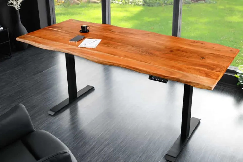 Riess-Ambiente Mehr...|Mehr... > Höhenverstellbarer Schreibtisch MAMMUT 180cm Akazie Massivholz Baumkante handmade