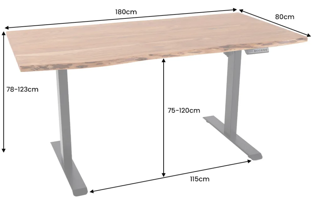 Riess-Ambiente Mehr...|Mehr... > Höhenverstellbarer Schreibtisch MAMMUT 180cm Akazie Massivholz Baumkante handmade