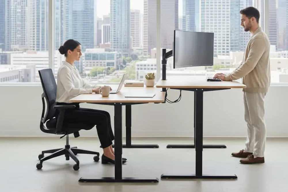 Riess-Ambiente Bürotische|Industrial Loft > Höhenverstellbarer Schreibtisch OAK DESK 160cm natur Eiche schwarz Metall