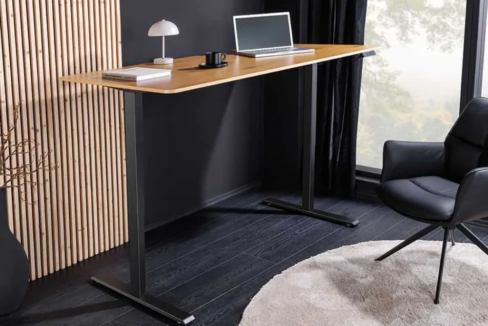 Riess-Ambiente Bürotische|Industrial Loft > Höhenverstellbarer Schreibtisch OAK DESK 160cm natur Eiche schwarz Metall