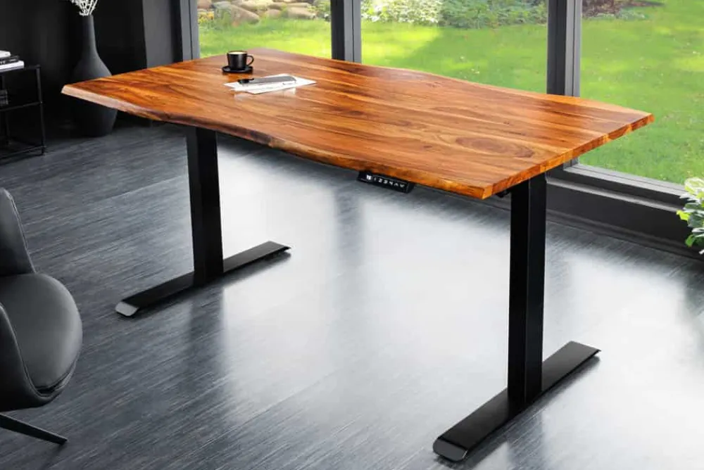 Riess-Ambiente Bürotische|Industrial Loft > Höhenverstellbarer Schreibtisch MAMMUT 160cm natur Sheesham Massivholz Baumkante