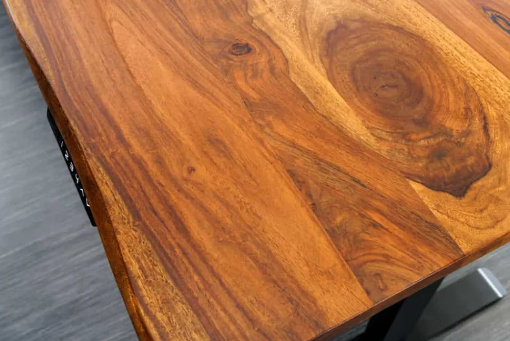 Riess-Ambiente Bürotische|Industrial Loft > Höhenverstellbarer Schreibtisch MAMMUT 160cm natur Sheesham Massivholz Baumkante