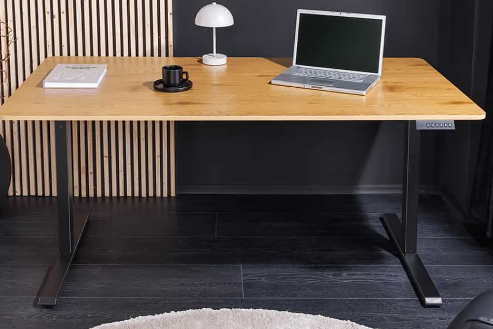 Riess-Ambiente Bürotische|Industrial Loft > Höhenverstellbarer Schreibtisch OAK DESK 120cm natur Eiche schwarz Metall