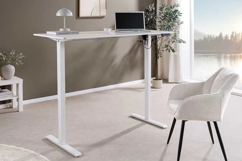 Riess-Ambiente Bürotische > Höhenverstellbarer Schreibtisch WHITE DESK 140cm weiß Metallgestell Bürotisch