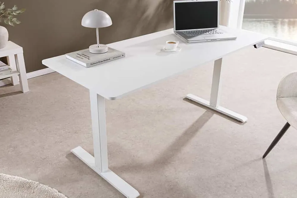 Riess-Ambiente Bürotische > Höhenverstellbarer Schreibtisch WHITE DESK 140cm weiß Metallgestell Bürotisch
