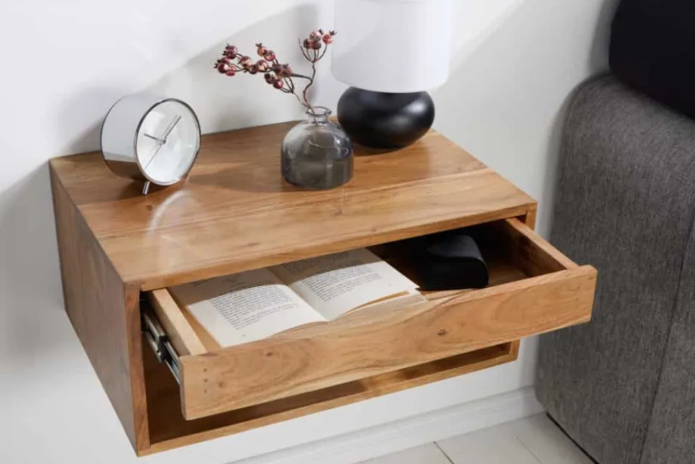 Riess-Ambiente Nachttische > Hängender Nachttisch PURE 50cm braun Akazie Massivholz honey finish Schublade
