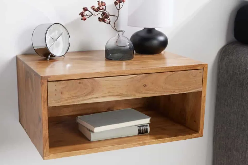 Riess-Ambiente Nachttische > Hängender Nachttisch PURE 50cm braun Akazie Massivholz honey finish Schublade