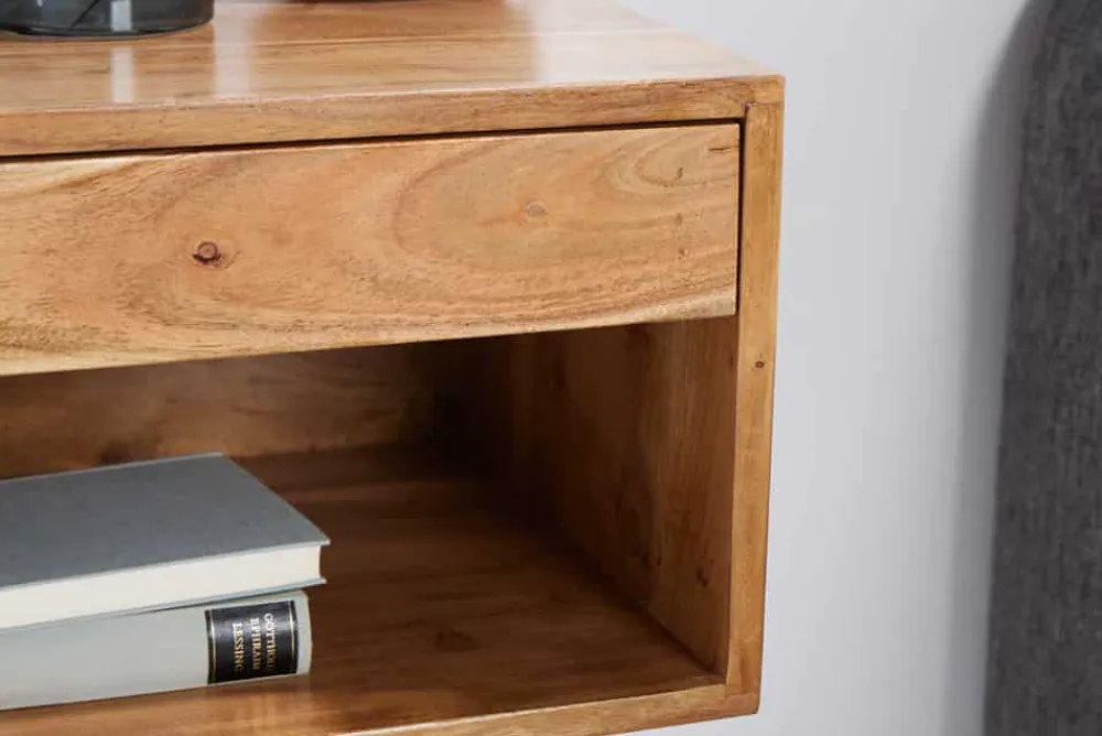 Riess-Ambiente Nachttische > Hängender Nachttisch PURE 50cm braun Akazie Massivholz honey finish Schublade
