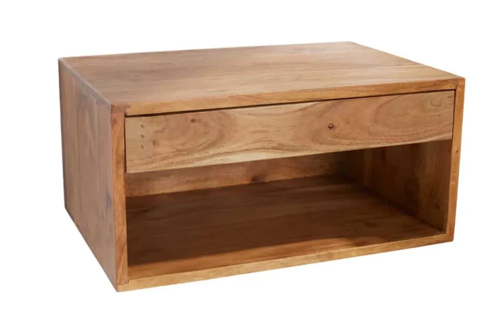 Riess-Ambiente Nachttische > Hängender Nachttisch PURE 50cm braun Akazie Massivholz honey finish Schublade