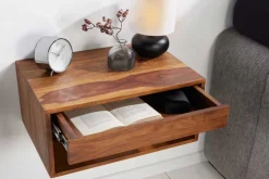 Riess-Ambiente Mehr...|Massivholzregale > Hängender Nachttisch PURE 50cm braun Sheesham Massivholz stone finish Regal Schublade