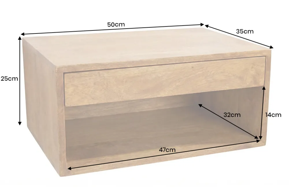 Riess-Ambiente Skandinavisch|Mehr... > Hängender Nachttisch PURE 50cm braun Mangoholz honey finish Wandregal Schublade