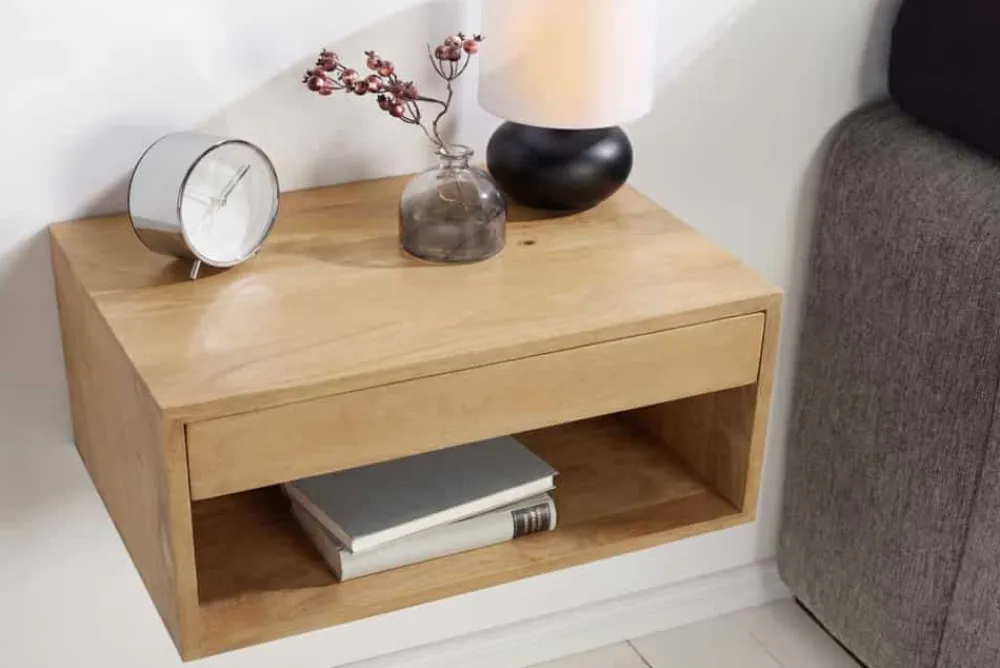 Riess-Ambiente Skandinavisch|Mehr... > Hängender Nachttisch PURE 50cm natur Mangoholz cream finish Wandregal Schublade