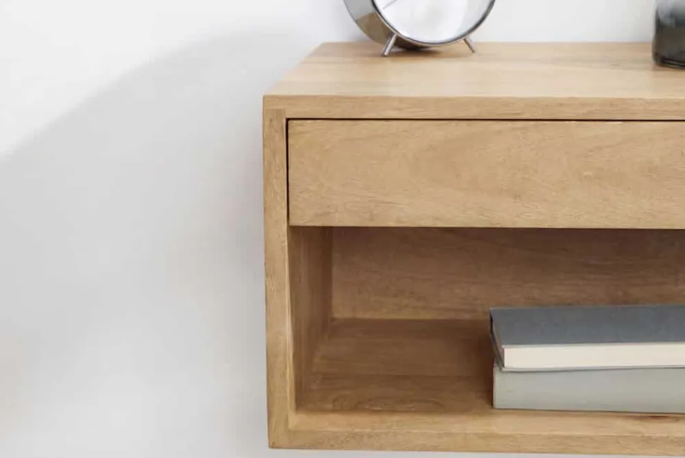 Riess-Ambiente Skandinavisch|Mehr... > Hängender Nachttisch PURE 50cm natur Mangoholz cream finish Wandregal Schublade