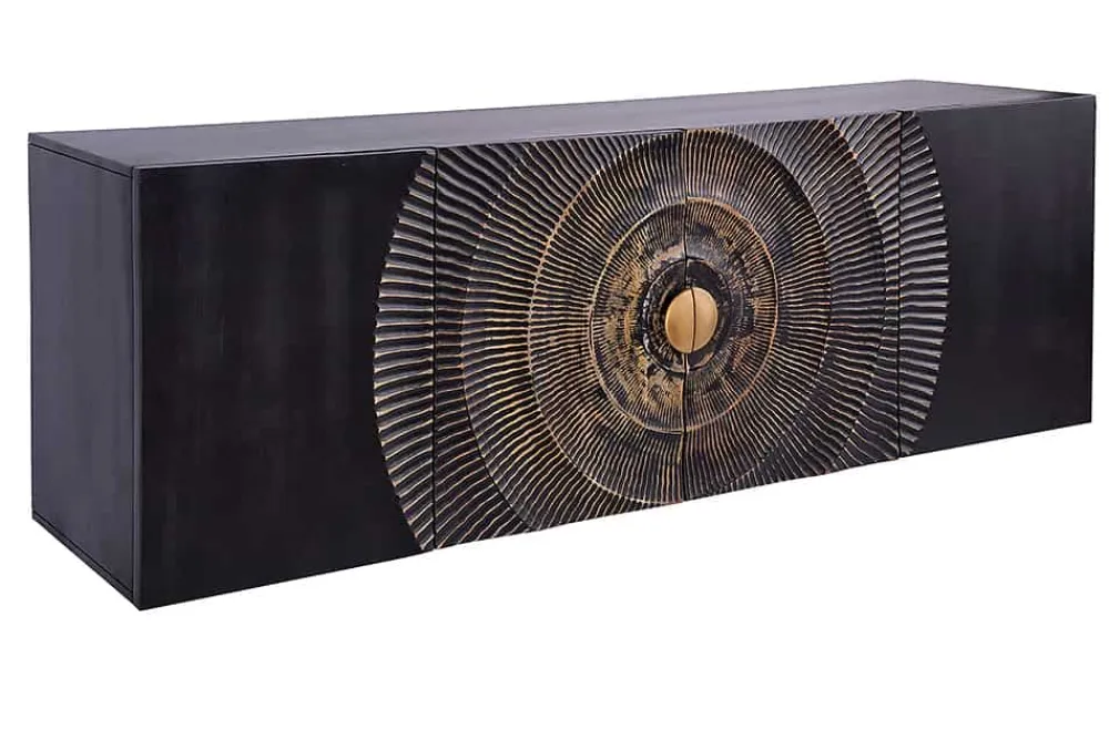Riess-Ambiente Mehr...|Massivholzschränke > Hängendes Sideboard GOLDEN SUNSET 180cm schwarz mit 3D Schnitzereien gold massiv Mangoholz handmade