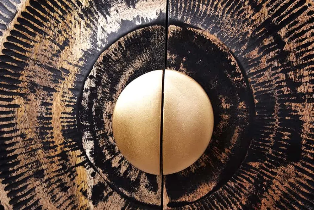 Riess-Ambiente Mehr...|Massivholzschränke > Hängendes Sideboard GOLDEN SUNSET 180cm schwarz mit 3D Schnitzereien gold massiv Mangoholz handmade