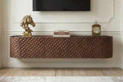 Riess-Ambiente Retro Möbel|Tv- & Lowboards > Hängendes TV-Board ADLON 160cm braun Mangoholz massive 3D-Front in Wabenstruktur