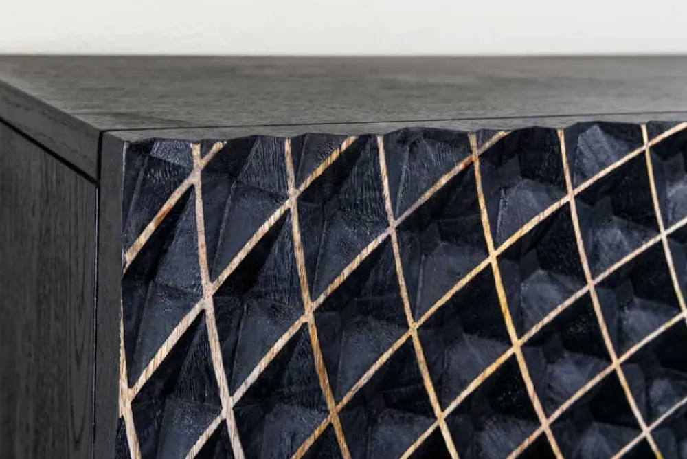Riess-Ambiente Industrial Loft|Tv- & Lowboards > Hängendes TV-Board ILLUSION 160cm schwarz Mangoholz Massivholz mit 3D Schnitzereien gold