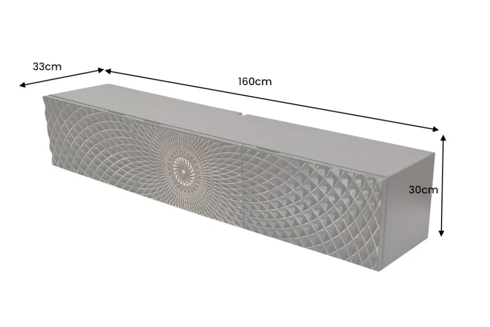 Riess-Ambiente Industrial Loft|Tv- & Lowboards > Hängendes TV-Board ILLUSION 160cm schwarz Mangoholz Massivholz mit 3D Schnitzereien gold