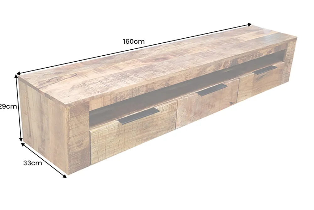 Riess-Ambiente Mehr...|Industrial Loft > Hängendes TV-Board IRON CRAFT 160cm natur Mango Massivholz drei Schubladen Lowboard