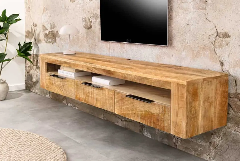 Riess-Ambiente Mehr...|Industrial Loft > Hängendes TV-Board IRON CRAFT 160cm natur Mango Massivholz drei Schubladen Lowboard