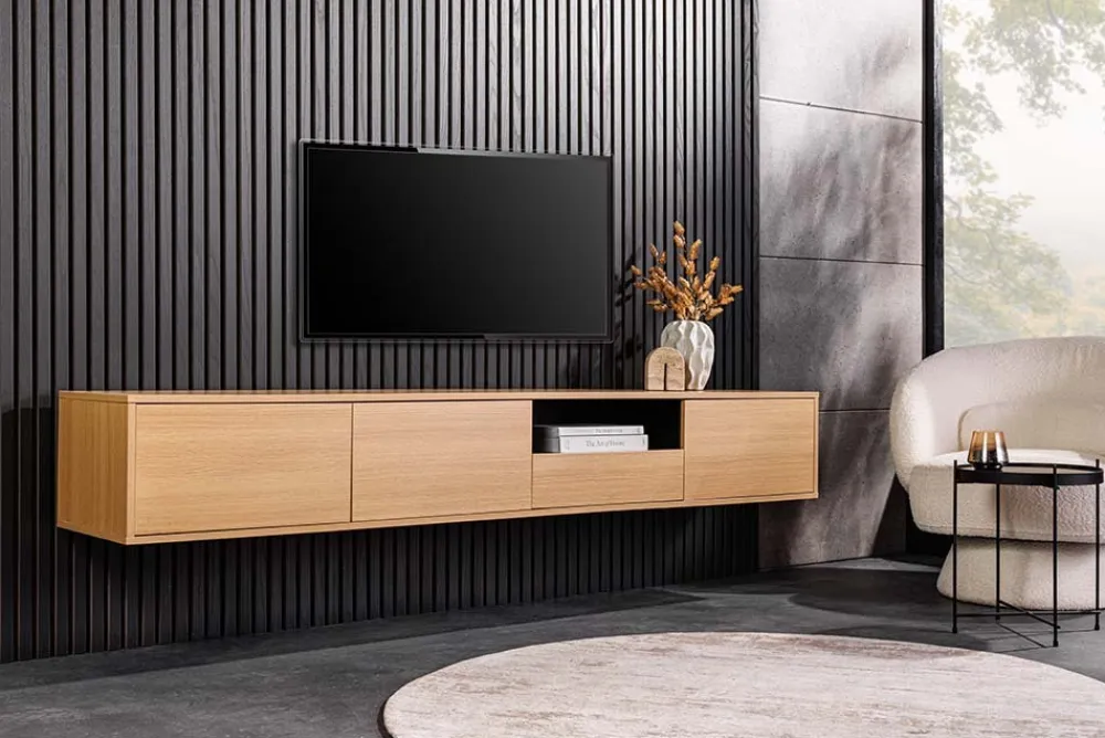 Riess-Ambiente Skandinavisch|Tv- & Lowboards > Hängendes TV-Board LOFT 200cm natur schwarz sieben Fächer mit Schublade