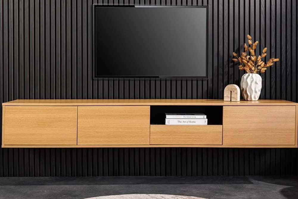 Riess-Ambiente Skandinavisch|Tv- & Lowboards > Hängendes TV-Board LOFT 200cm natur schwarz sieben Fächer mit Schublade