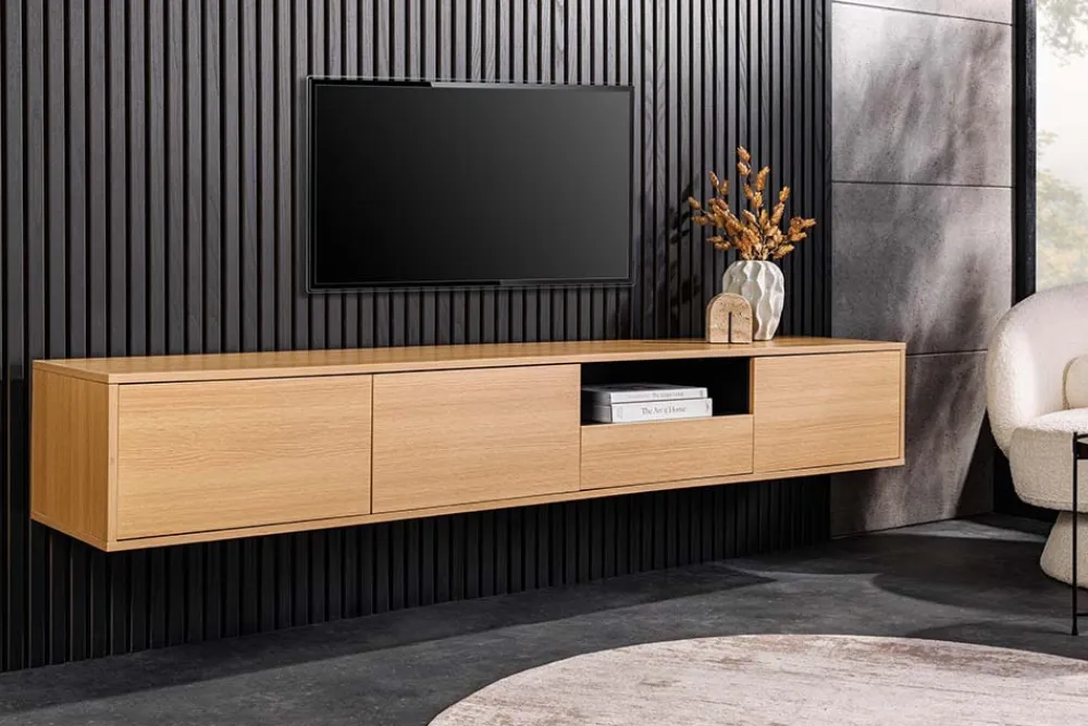 Riess-Ambiente Skandinavisch|Tv- & Lowboards > Hängendes TV-Board LOFT 200cm natur schwarz sieben Fächer mit Schublade