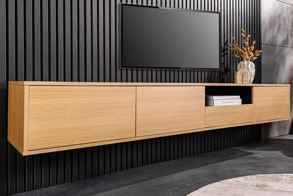 Riess-Ambiente Skandinavisch|Tv- & Lowboards > Hängendes TV-Board LOFT 200cm natur schwarz sieben Fächer mit Schublade