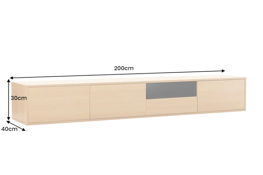 Riess-Ambiente Skandinavisch|Tv- & Lowboards > Hängendes TV-Board LOFT 200cm natur schwarz sieben Fächer mit Schublade