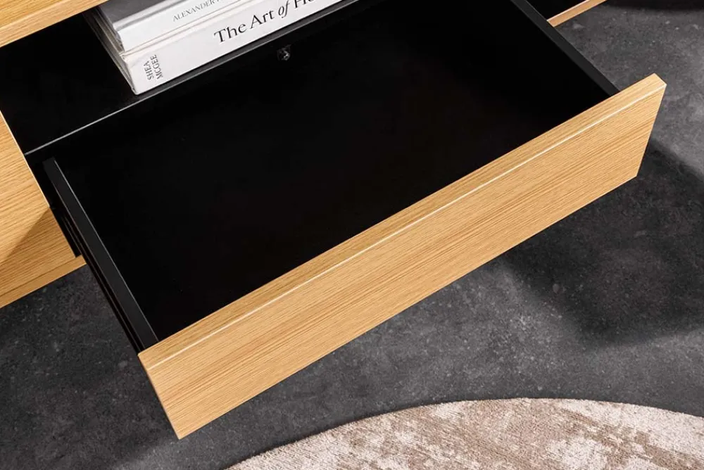 Riess-Ambiente Skandinavisch|Tv- & Lowboards > Hängendes TV-Board LOFT 200cm natur schwarz sieben Fächer mit Schublade