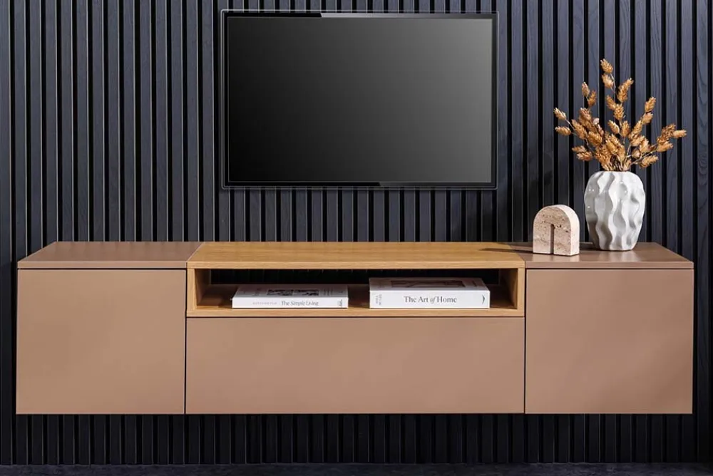 Riess-Ambiente Skandinavisch|Tv- & Lowboards > Hängendes TV-Board LOFT 160cm natur grau beige greige drei Fächer mit Schublade