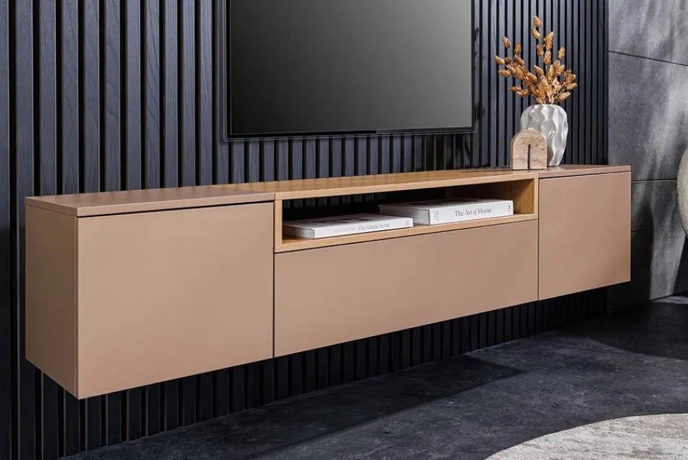 Riess-Ambiente Skandinavisch|Tv- & Lowboards > Hängendes TV-Board LOFT 160cm natur grau beige greige drei Fächer mit Schublade