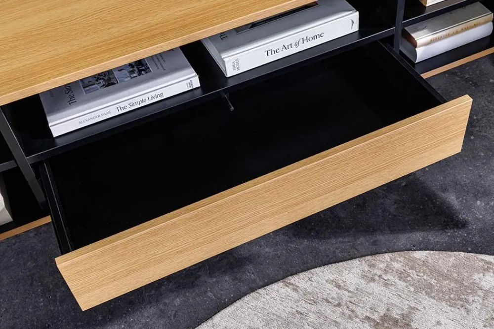 Riess-Ambiente Skandinavisch|Tv- & Lowboards > Hängendes TV-Board LOFT 150cm natur schwarz fünf Fächer mit Schublade