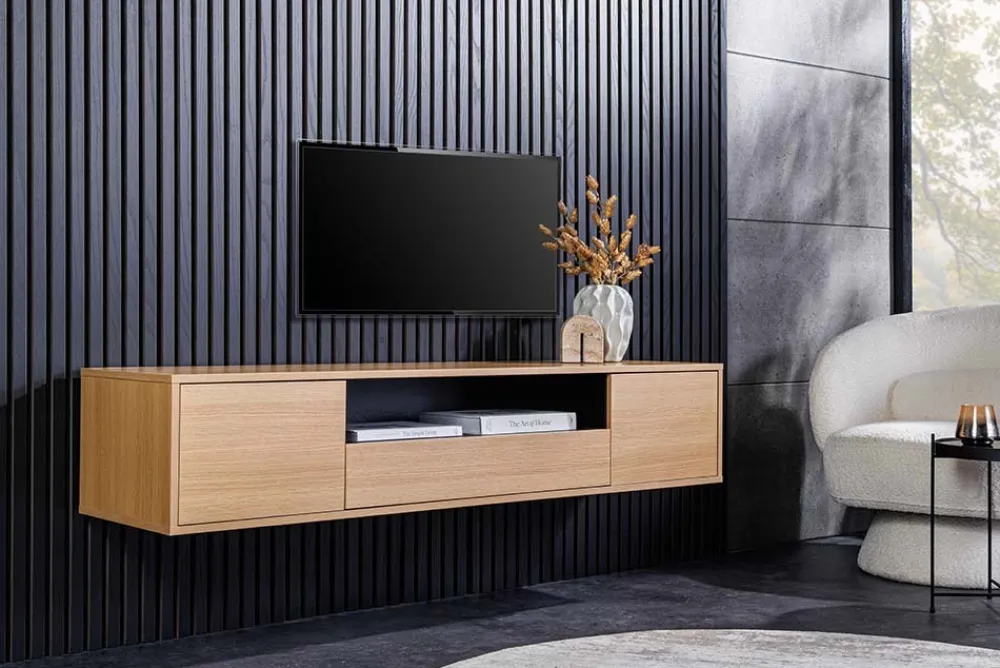 Riess-Ambiente Skandinavisch|Tv- & Lowboards > Hängendes TV-Board LOFT 150cm natur schwarz fünf Fächer mit Schublade