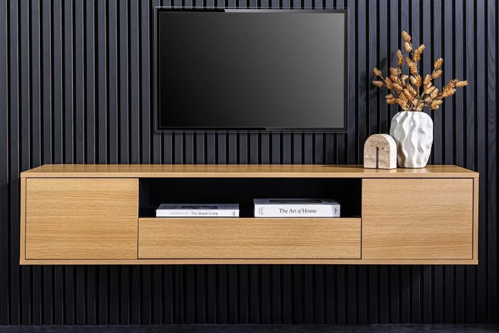 Riess-Ambiente Skandinavisch|Tv- & Lowboards > Hängendes TV-Board LOFT 150cm natur schwarz fünf Fächer mit Schublade