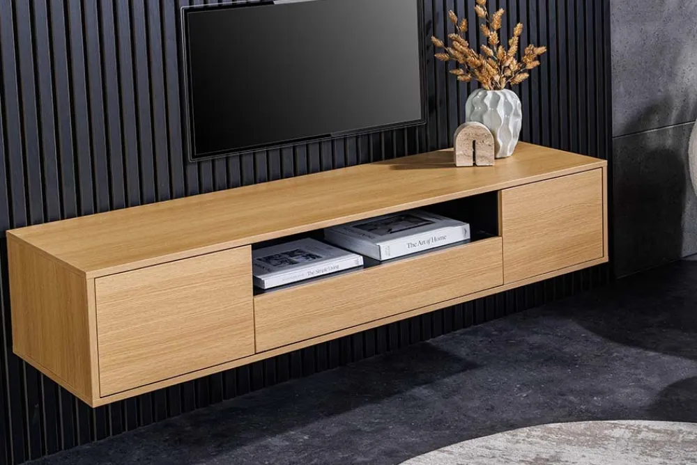 Riess-Ambiente Skandinavisch|Tv- & Lowboards > Hängendes TV-Board LOFT 150cm natur schwarz fünf Fächer mit Schublade