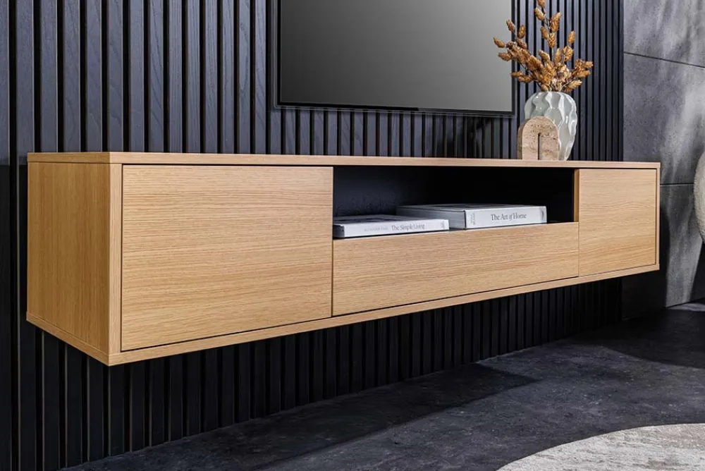 Riess-Ambiente Skandinavisch|Tv- & Lowboards > Hängendes TV-Board LOFT 150cm natur schwarz fünf Fächer mit Schublade